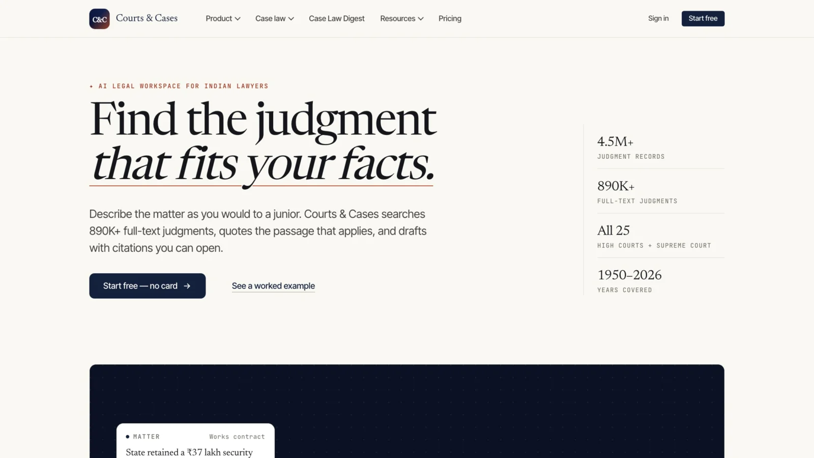 Courts & Cases homepage screenshot